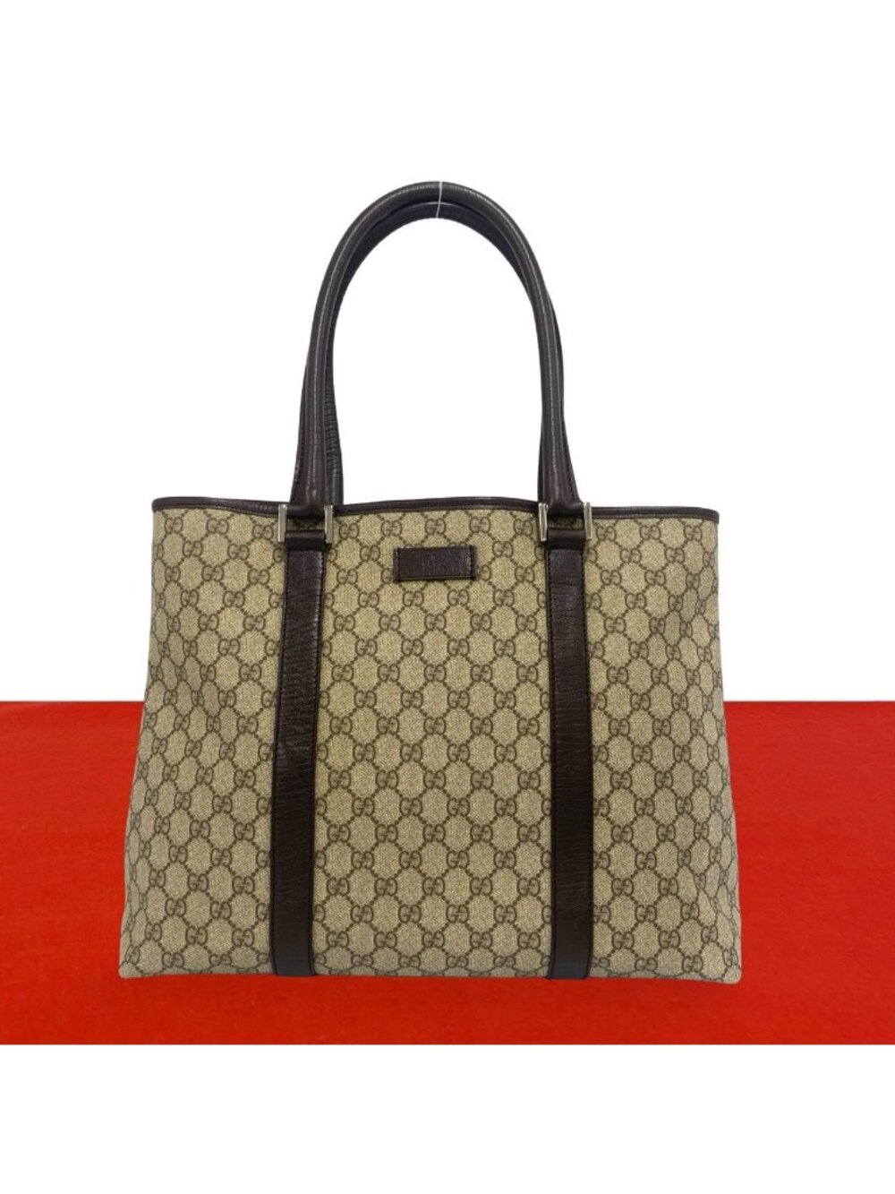 Gucci GG Supreme Logo Leather Tote Shoulder Bag Brown